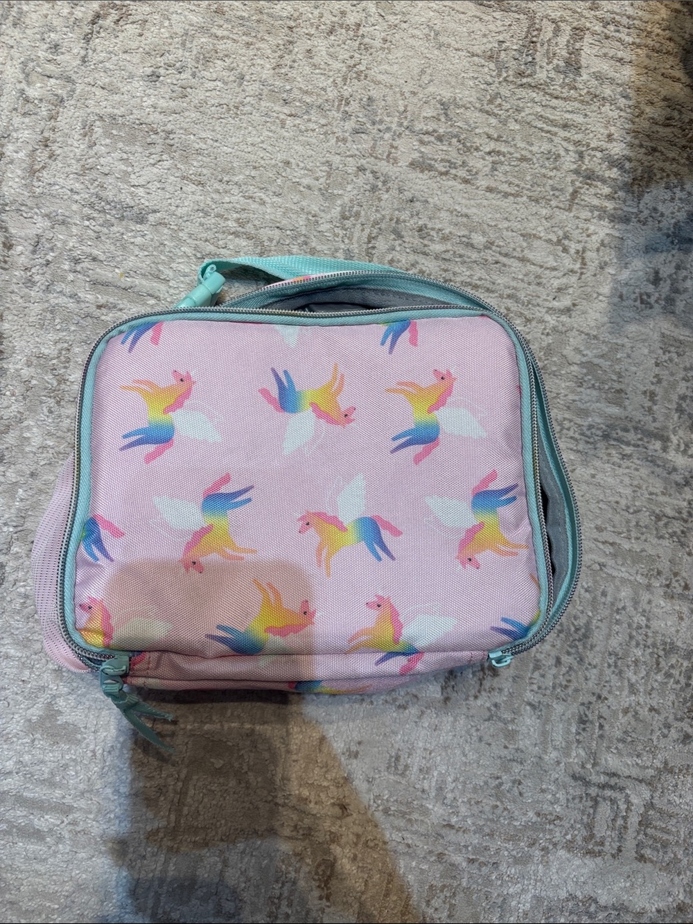 Pink Pegasus Kids Lunch Tote with Mint Trim
